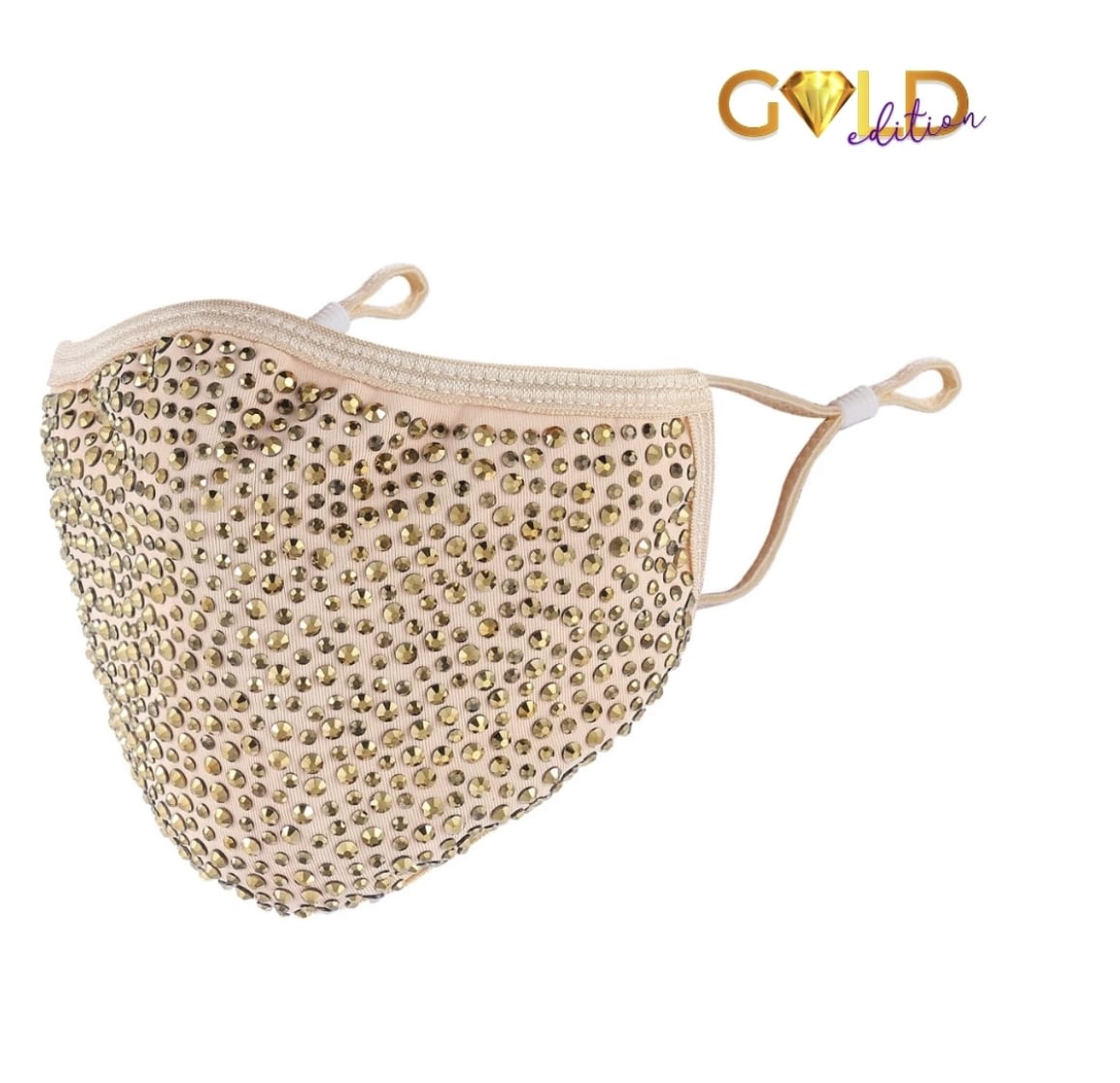 Beige with Gold Crystal Mask
